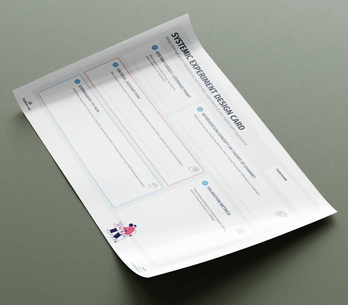 A Systemic Experiment Design Card is a strategic foresight and innovation tool used to translate significant horizon signals into targeted leverage point interventions, lean 2-to-4-week validation experiments, and measurable leading indicators